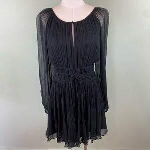 J. Crew black Elena long-sleeve mini dress in crinkle chiffon size Med